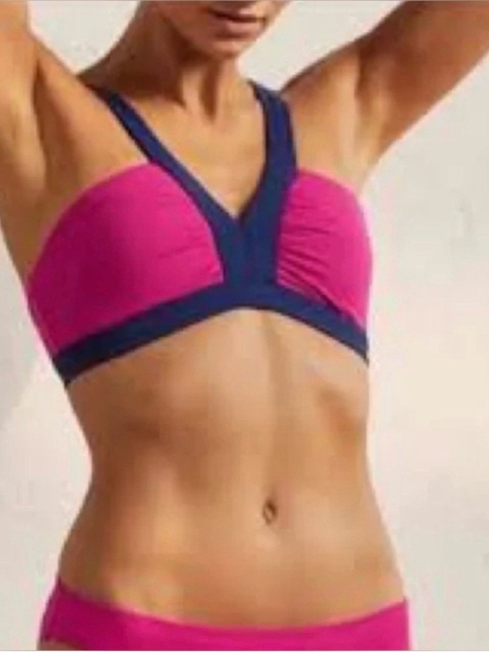 NWT Boden Corsica Two-Tone V-Neck Bikini Top in Hot Pink & Burgundy - Picture 3 of 8